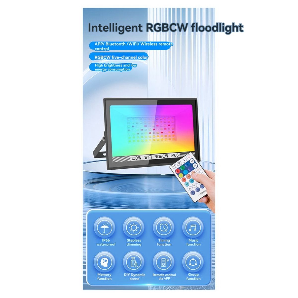 Reflektor LED RGBCW 100W z pil – Outdoor Lighting Uk recenzja i cena